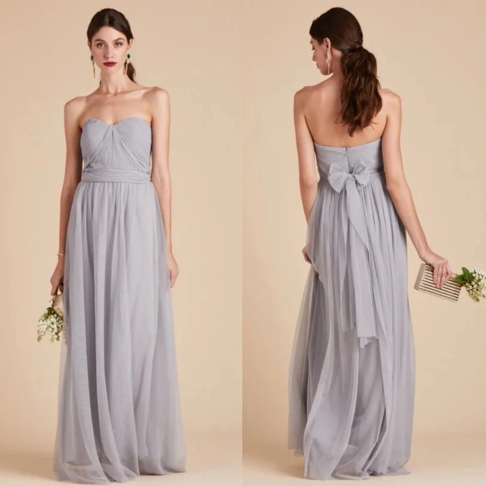 Birdy Grey Christina Silver Convertible Tulle Dress Large Bridesmaid Formal Prom